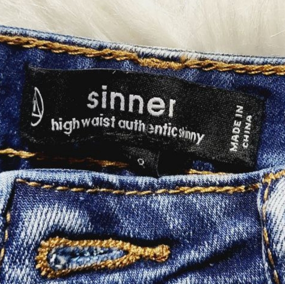 SINNER Womens High Waist Authentic Skinny Blue Jeans - Picture 2 of 4
